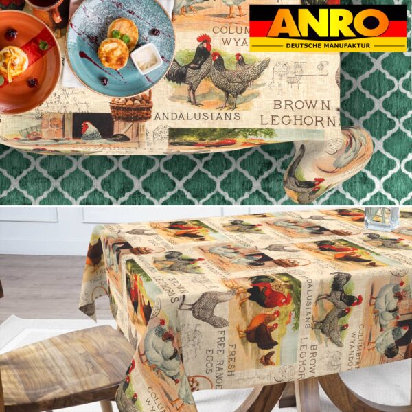 Tischdecke abwaschbar Stofftischdecke Gartentischdecke Textil Tischtuch Tafeldecke Meterware Bauernhof – 90x130cm, Schnittkante