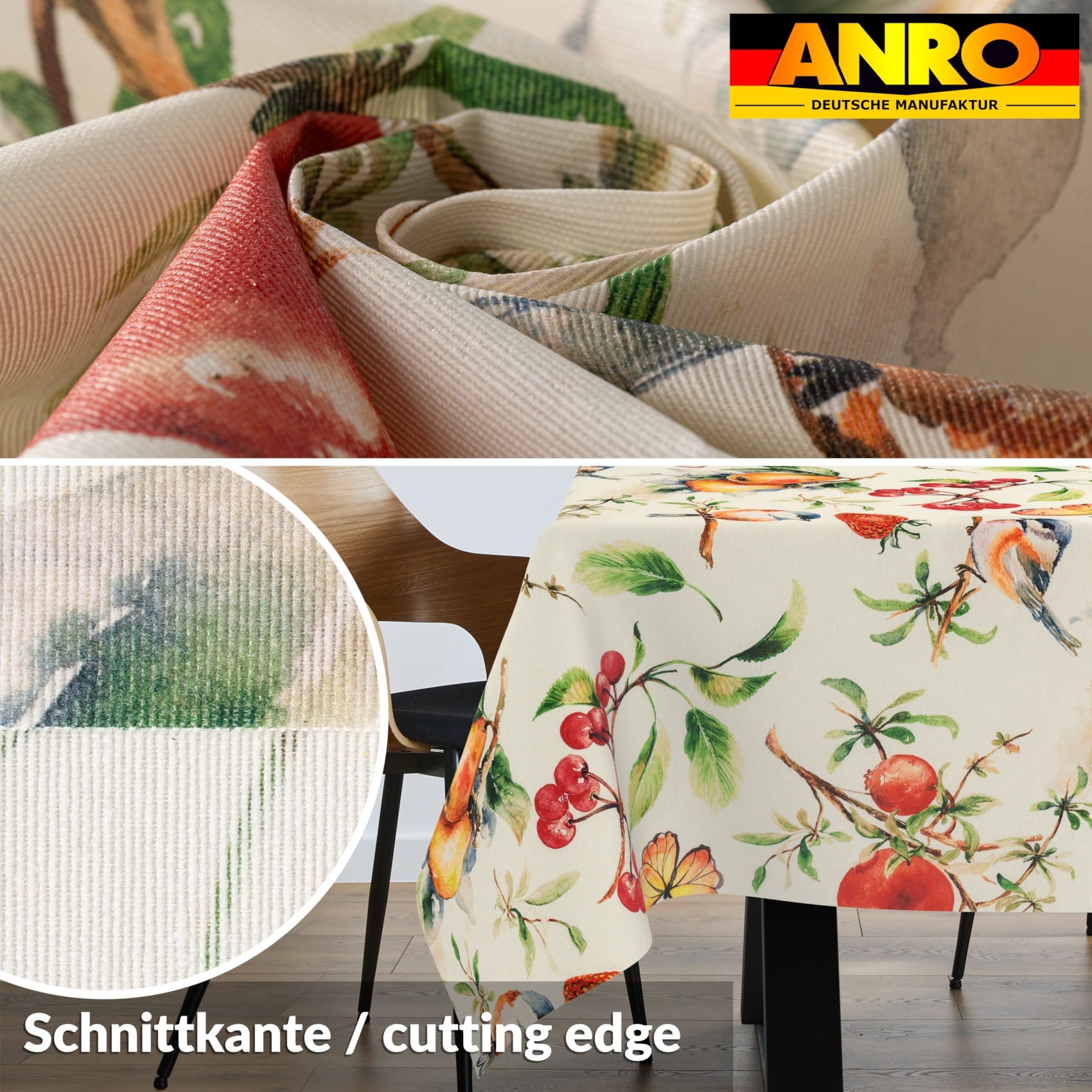 VIL3114_SQ_30 Tischdecke abwaschbar Stofftischdecke Gartentischdecke Textil Tischtuch Tafeldecke Meterware Istria – 90x130cm, Schnittkante