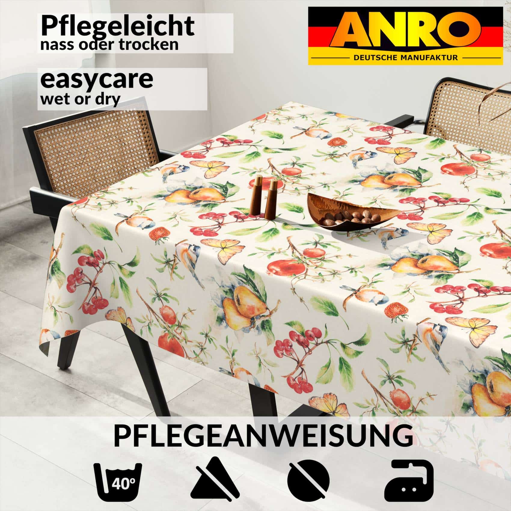 VIL3114_SQ_91 Tischdecke abwaschbar Stofftischdecke Gartentischdecke Textil Tischtuch Tafeldecke Meterware Istria – 90x130cm, Schnittkante