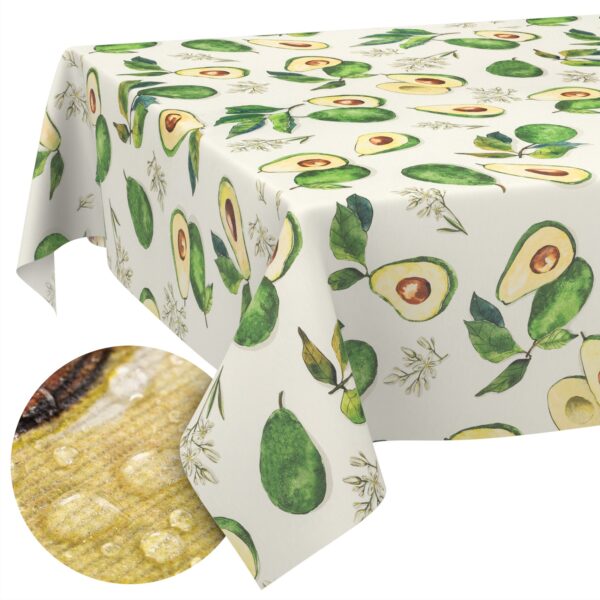 Tischdecke abwaschbar Stofftischdecke Gartentischdecke Textil Tischtuch Tafeldecke Meterware Avocado – 90x130cm, Schnittkante