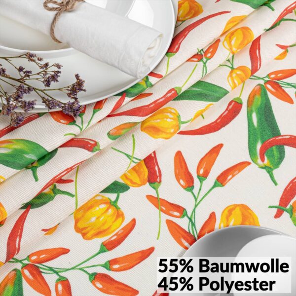 Tischdecke abwaschbar Stofftischdecke Gartentischdecke Textil Tischtuch Tafeldecke Meterware Chili – 90x130cm, Schnittkante