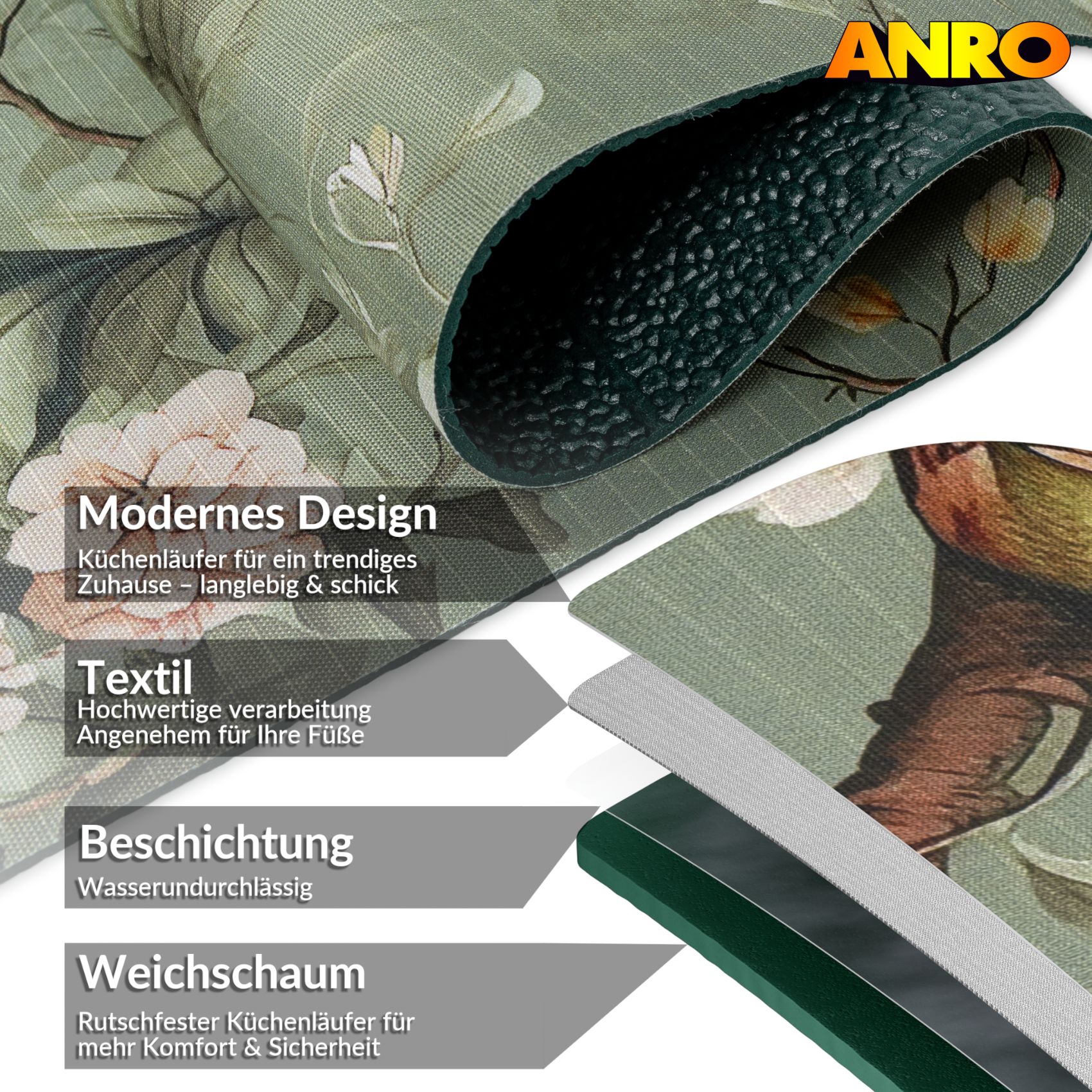 SPRINT84_60 Küchenläufer waschbar Küchenteppich rutschfest Sprinty Monet 52cm Breite