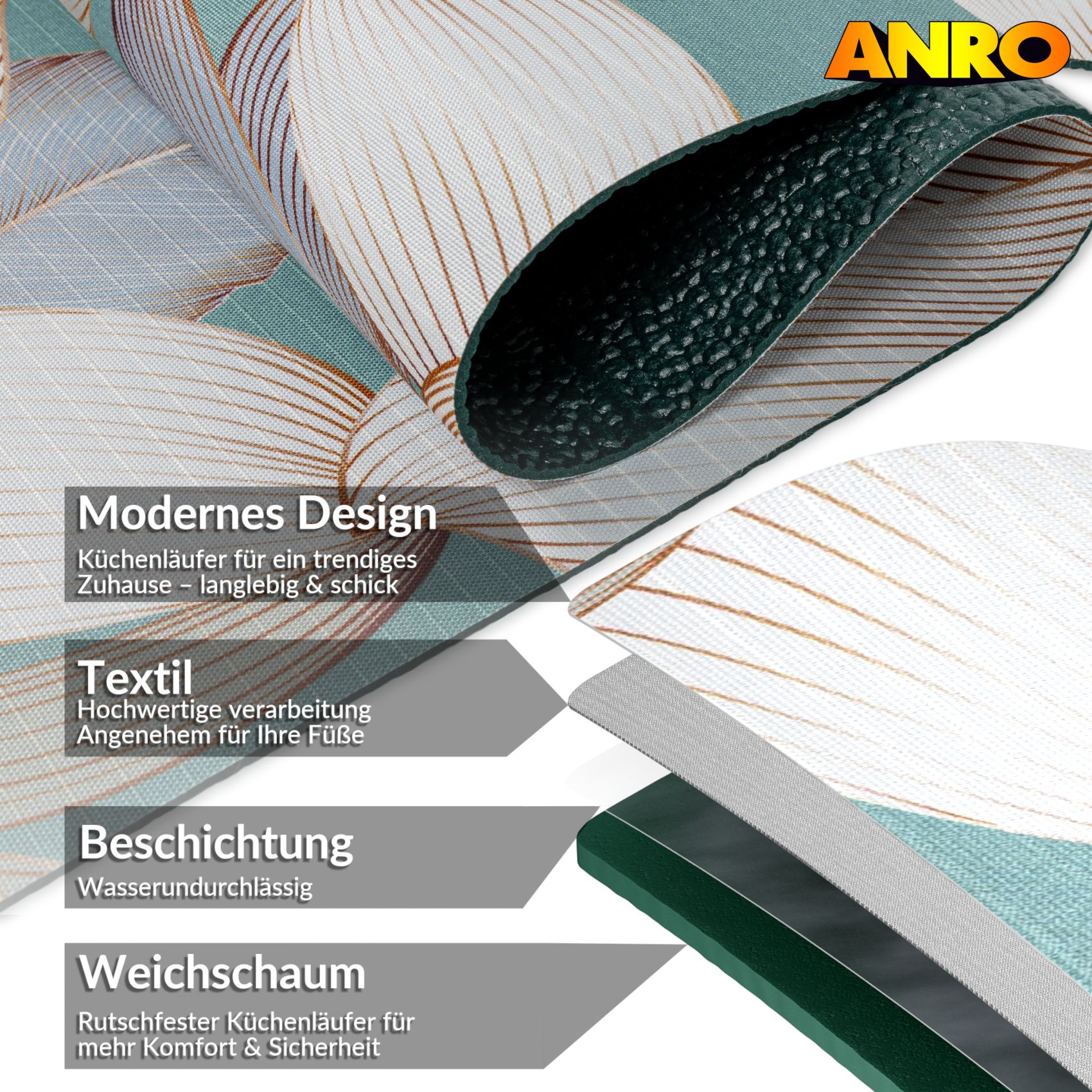 SPRINT85_60 Küchenläufer waschbar Küchenteppich rutschfest Sprinty Filadelfo 52cm Breite