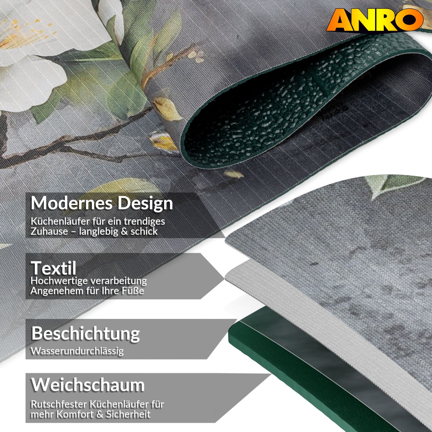 SPRINT86_60 Küchenläufer waschbar Küchenteppich rutschfest Sprinty Sara 52cm Breite