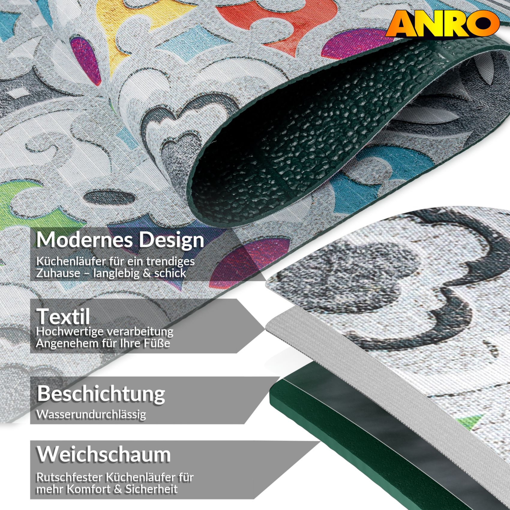 SPRINT87_60 Küchenläufer waschbar Küchenteppich rutschfest Sprinty Valentina 52cm Breite