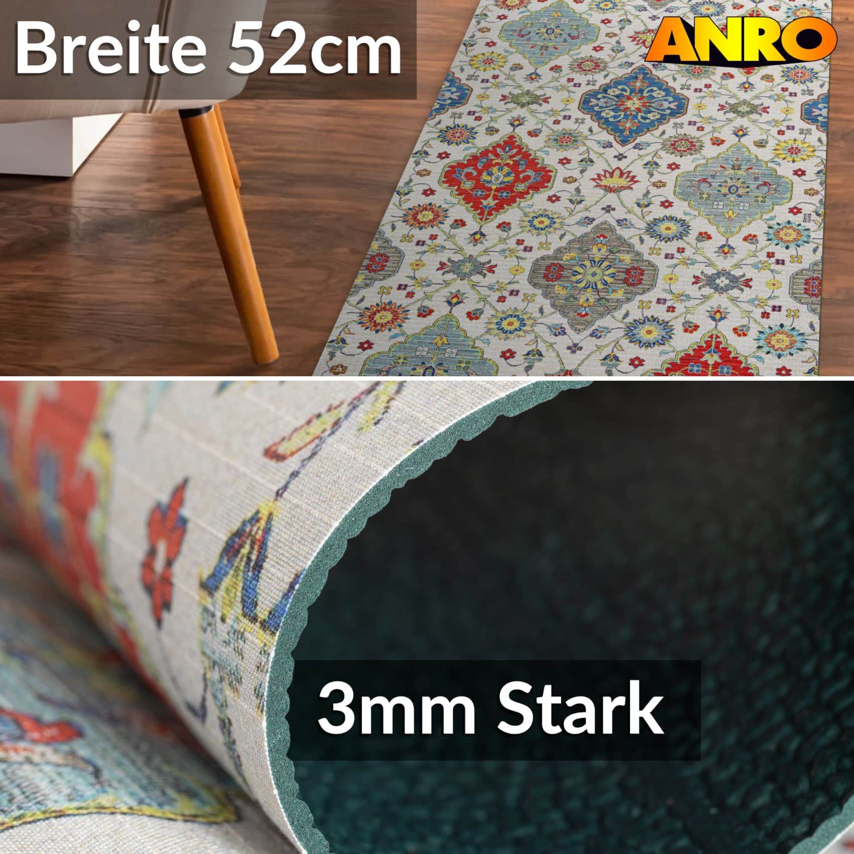 SPRINT88_30 Küchenläufer waschbar Küchenteppich rutschfest Sprinty Vita 52cm Breite