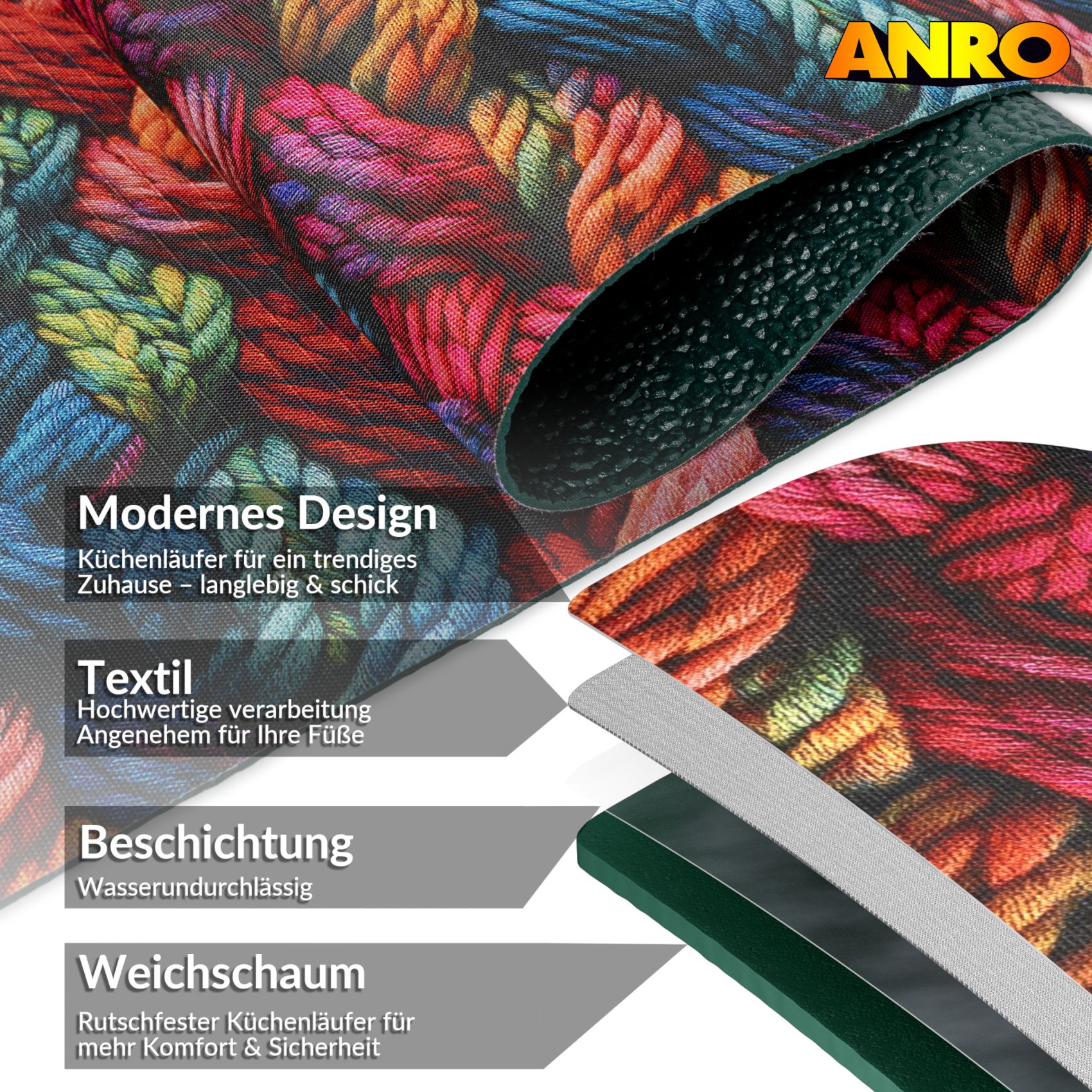 SPRINT90_60 Küchenläufer waschbar Küchenteppich rutschfest Sprinty Drappo 52cm Breite