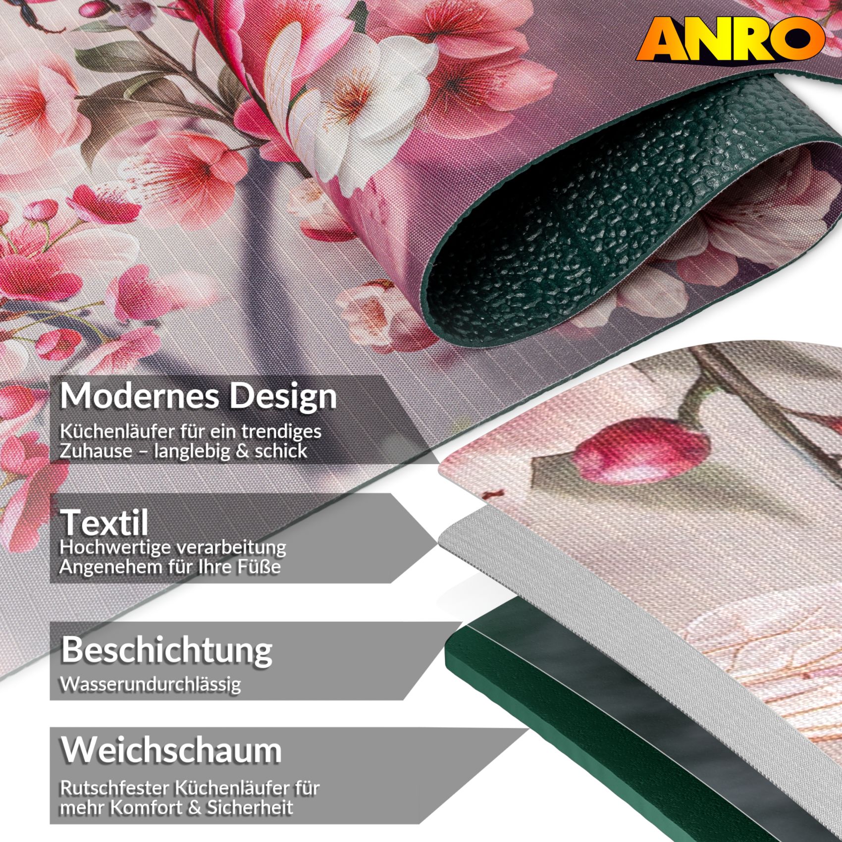 Küchenläufer waschbar Küchenteppich rutschfest Sprinty Bosforo 52cm Breite