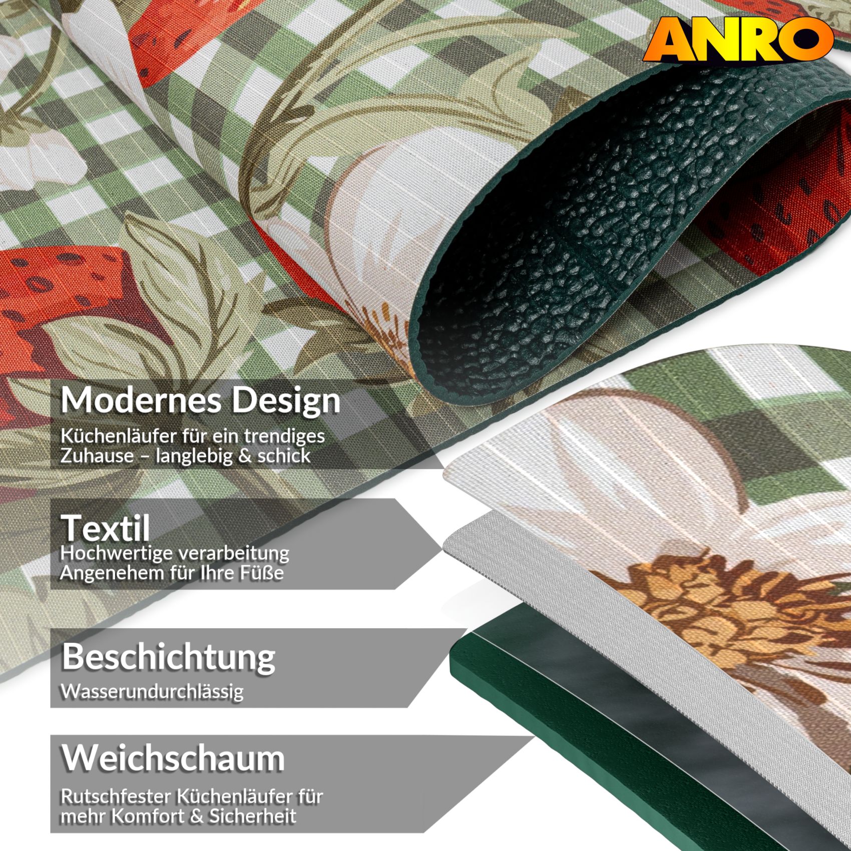 SPRINT92_60 Küchenläufer waschbar Küchenteppich rutschfest Sprinty Cortina 52cm Breite