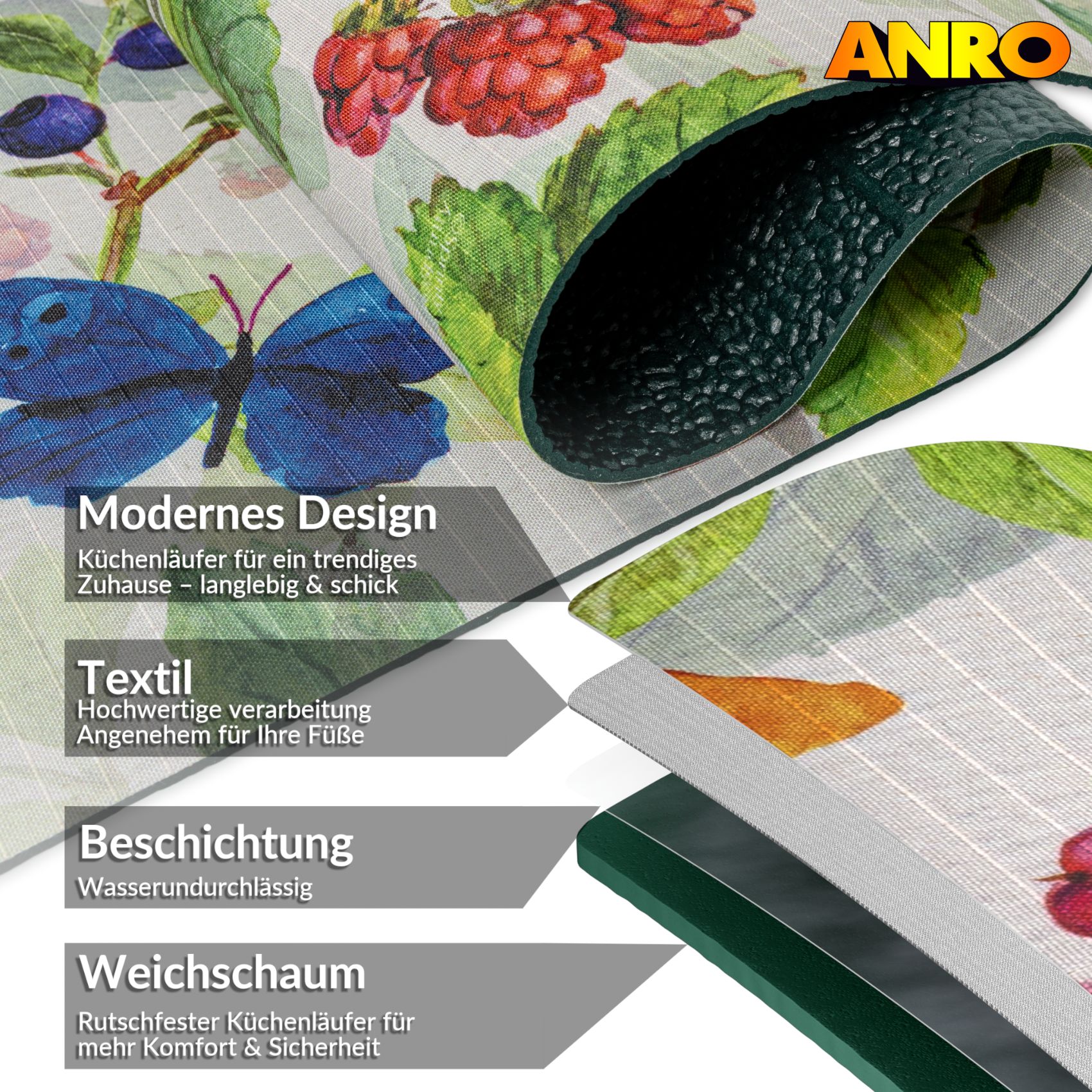 Küchenläufer waschbar Küchenteppich rutschfest Sprinty Thailandia 52cm Breite