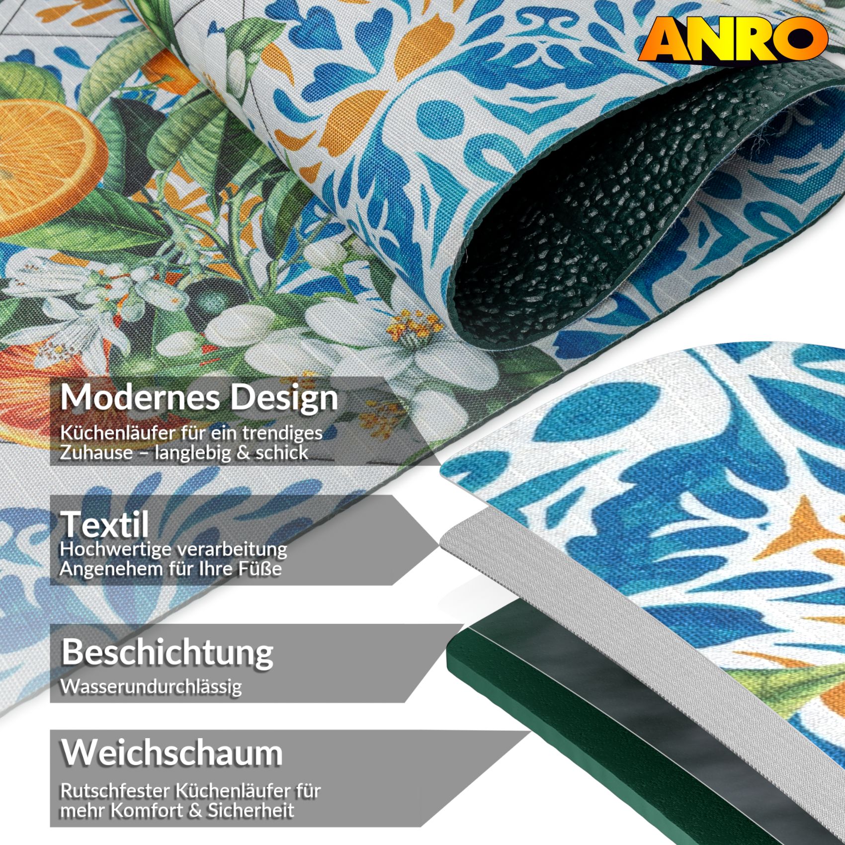 SPRINT94_60 Küchenläufer waschbar Küchenteppich rutschfest Sprinty Zagara 52cm Breite