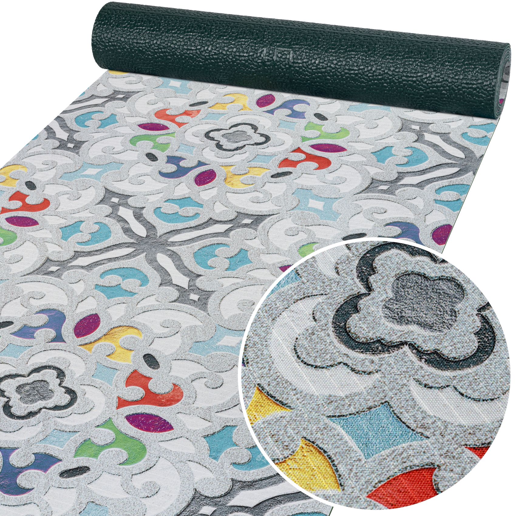 ANRO Küchenläufer GreenLine Teppichläufer Textil, Rechteckig, Höhe: 3 mm, Bodenläufer 100cm Valentina Grau pflegeleicht