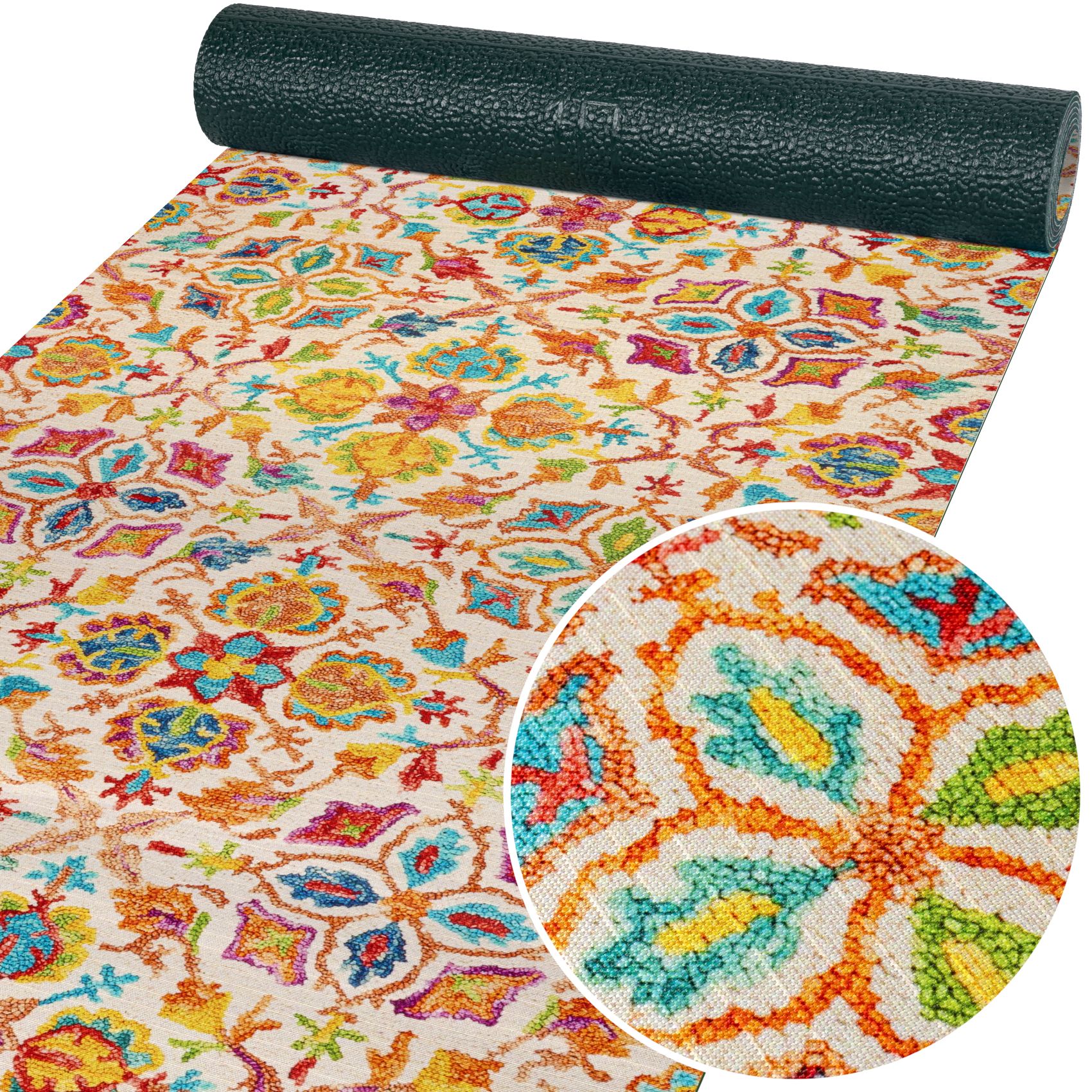 ANRO Küchenläufer GreenLine Teppichläufer Textil, Rechteckig, Höhe: 3 mm, Bodenläufer 100cm Abbraccio Bunt pflegeleicht