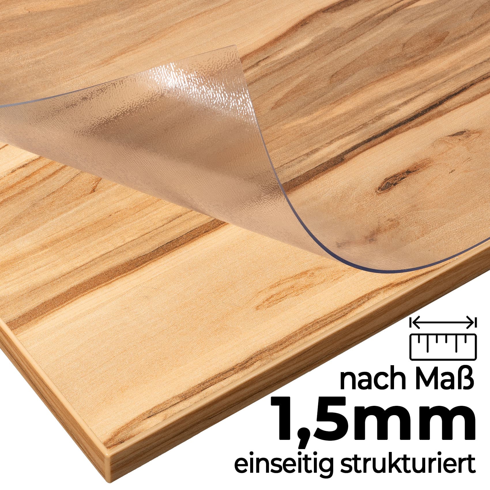 MA15_10 Tischschutzfolie nach Maß 1,5mm transparent geruchlos einseitig strukturiert