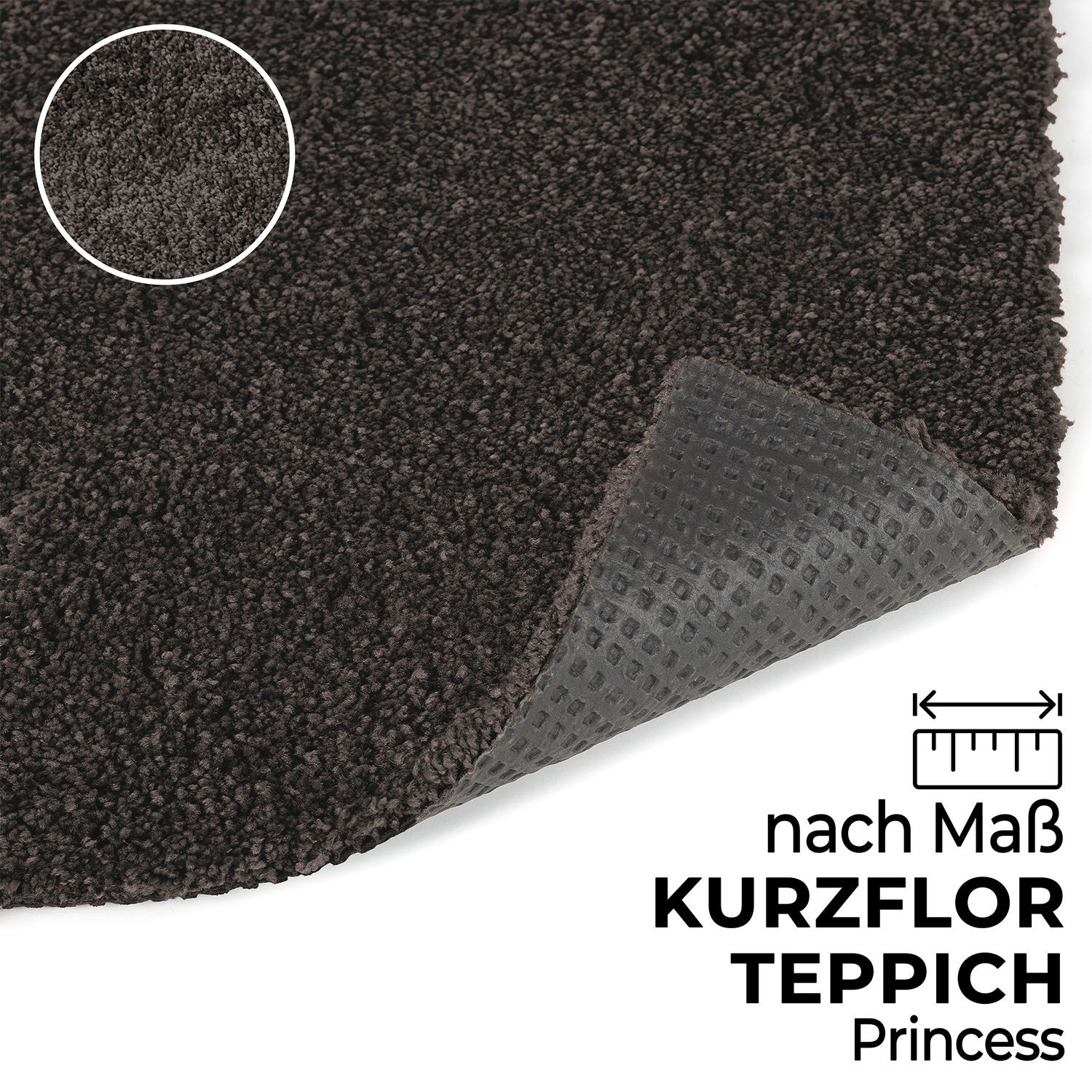 Teppich Kurzflor PRINCESS nach Maß Uni einfarbig Braun – Ansicht 3