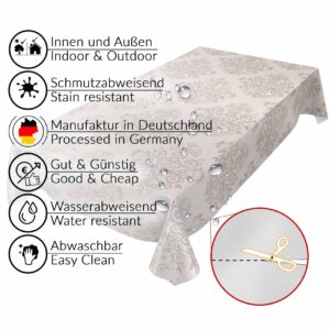 Wachstuch Tischdecke abwaschbar Rankenmuster Uni Beige Wachstuch Gartentischdecke