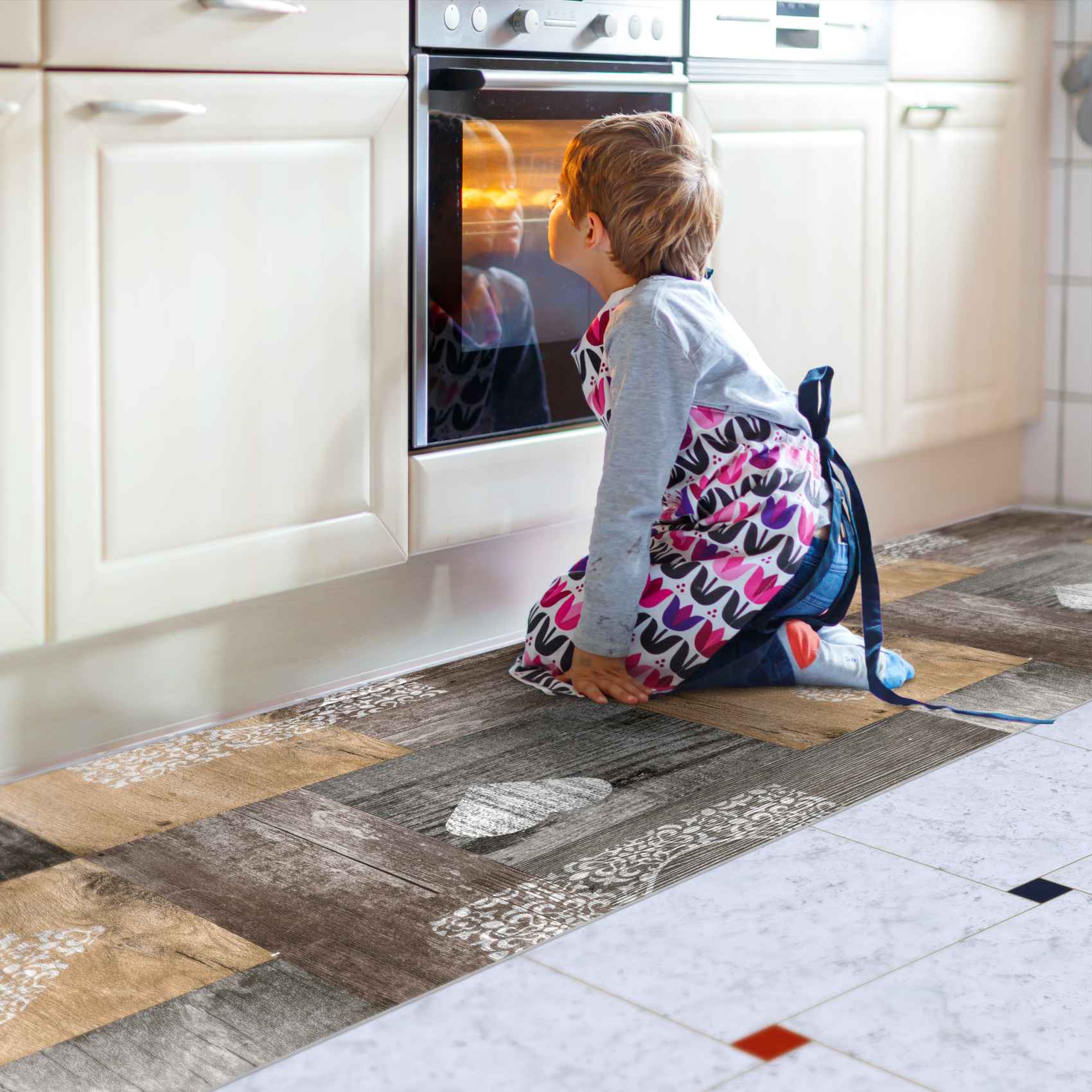 Küchenläufer PVC rutschfest abwaschbar Rustikal Holz Herz Liebe Braun 50cm Breit – 100x50cm