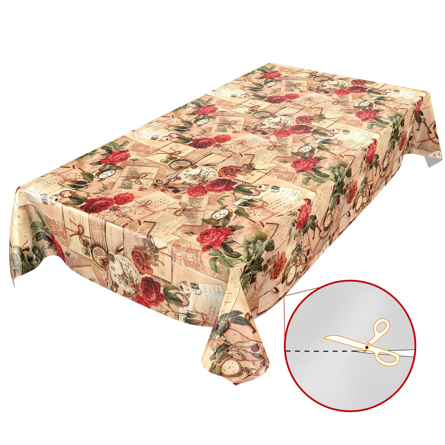Wachstuch Tischdecke Oldtime Rosen Beige abwascbare Tischdecke Wachstuch Gartentischdecke – 100x140cm, Schnittkante
