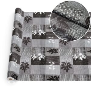 Wachstuchtischdecke abwaschbar Premium Leinenprägung Gartentischdecke Patchwork Blätter Breite 140cm