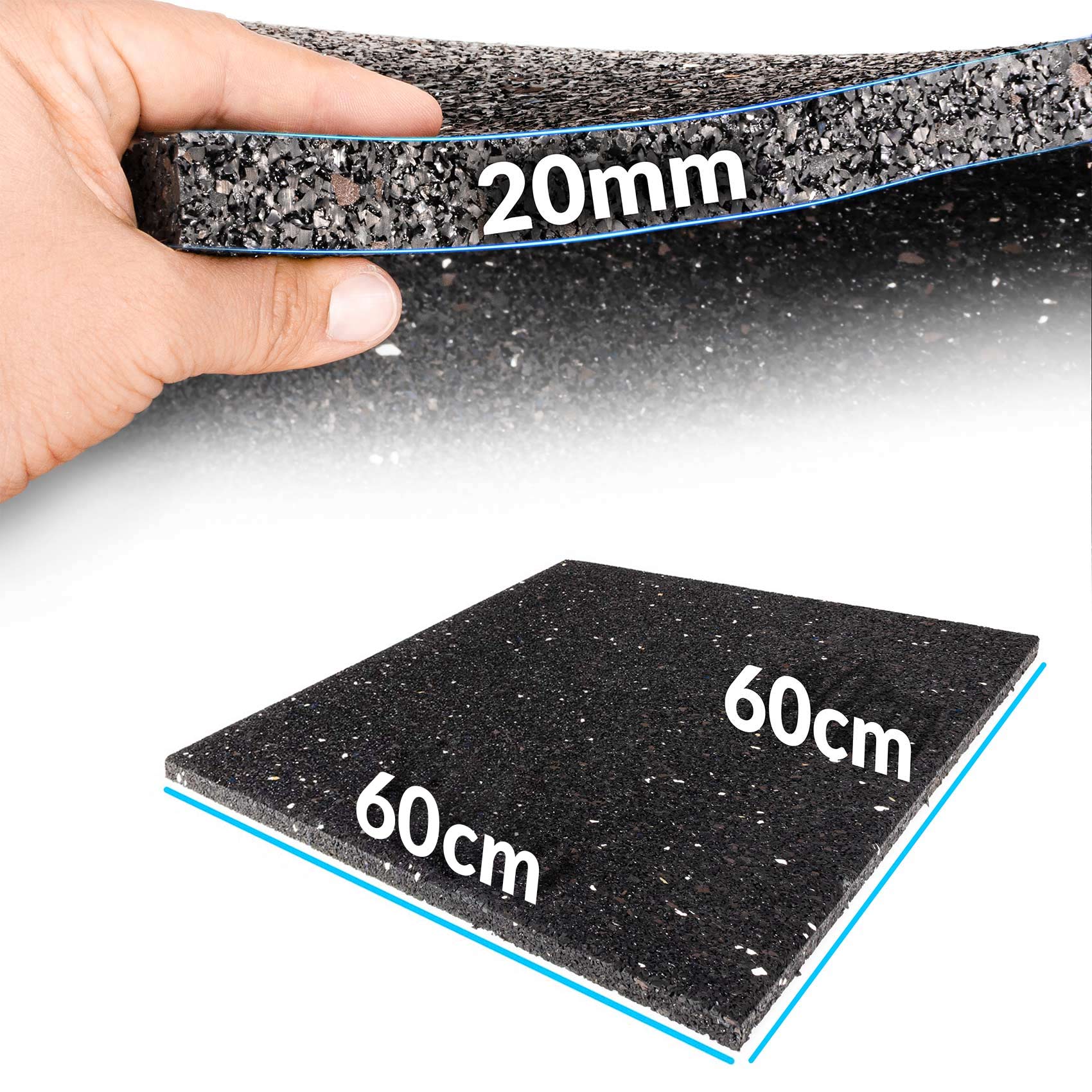 Antivibrationsmatte Bautenschutzmatte Antirutschmatte Gummigranulat Stärke 2cm Stark – 120x80cm / 80x60cm / 60x60cm – Gummigranulat 60x60x2cm (Waschmaschine)