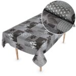 Wachstuchtischdecke abwaschbar Premium Leinenprägung Gartentischdecke Patchwork Blätter Breite 140cm