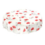 Tischdecke Wachstuch Mohnblumen Perlmut-Weiß Rund 100 cm abwaschbar