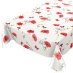 Tischdecke Wachstuch Mohnblumen Perlmut-Weiß 140x240 cm