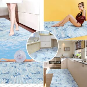 Badematte aus Meterware Delfine Maritim Blau Breite 130cm Weichschaummatte Badvorleger75cm