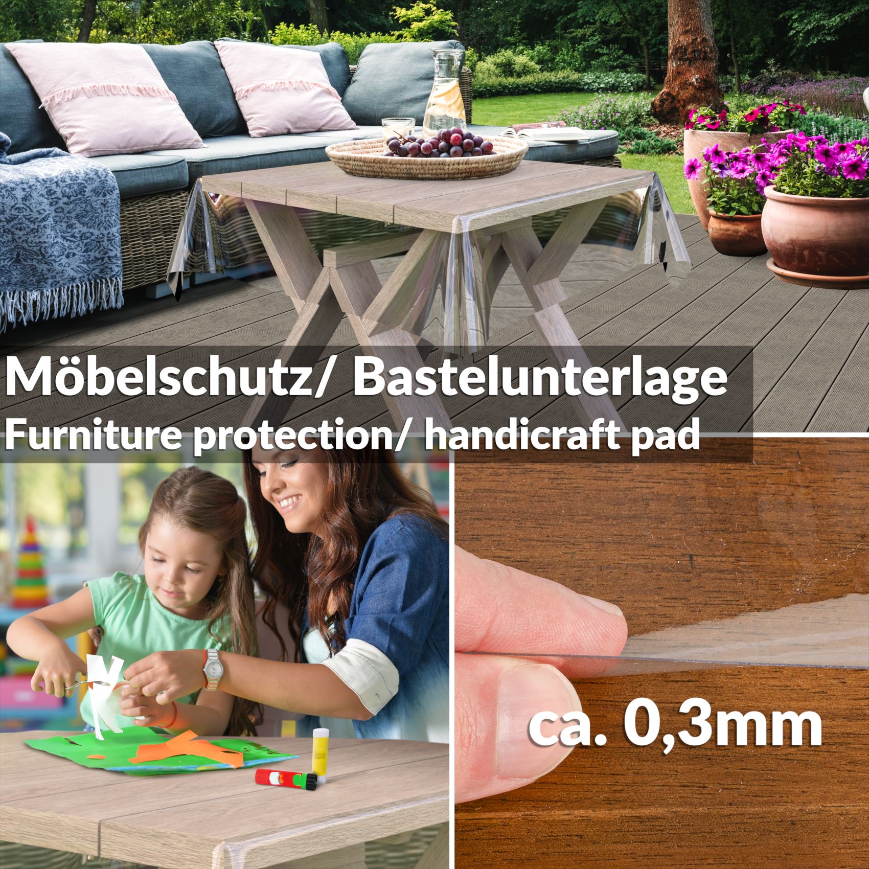 Transparente Tischdecke durchsichtig 0,3mm Tischfolie Tischschutzfolie Klar 140cm Breit