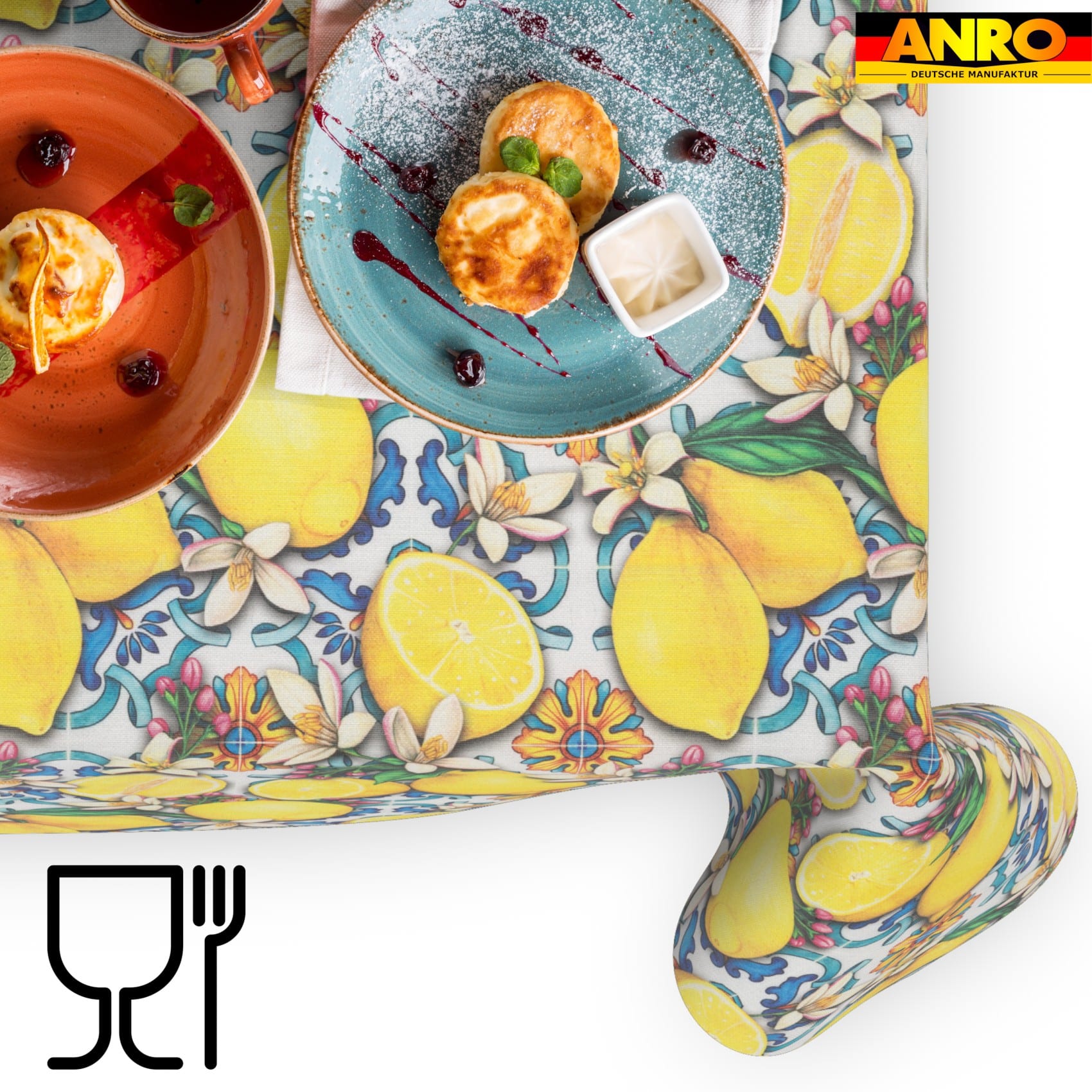 Tischdecke abwaschbar Tischwäsche Tischtuch Pflegeleicht Lotuseffekt Baumwolle Polyester Polyolefin Lemon – 90 x 130 cm, Schnittkante