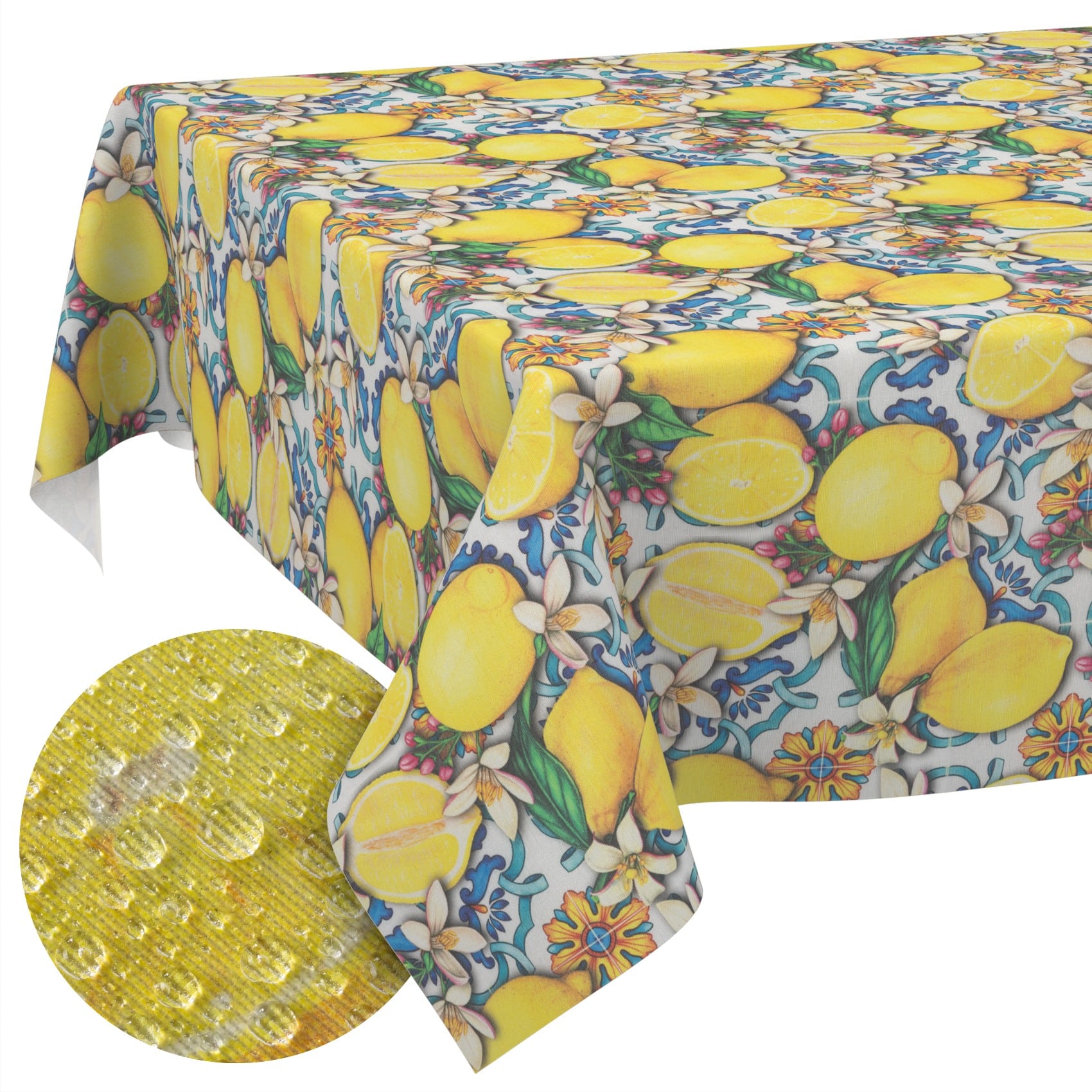 Tischdecke abwaschbar Tischwäsche Tischtuch Pflegeleicht Lotuseffekt Baumwolle Polyester Polyolefin Lemon – 90 x 130 cm, Schnittkante