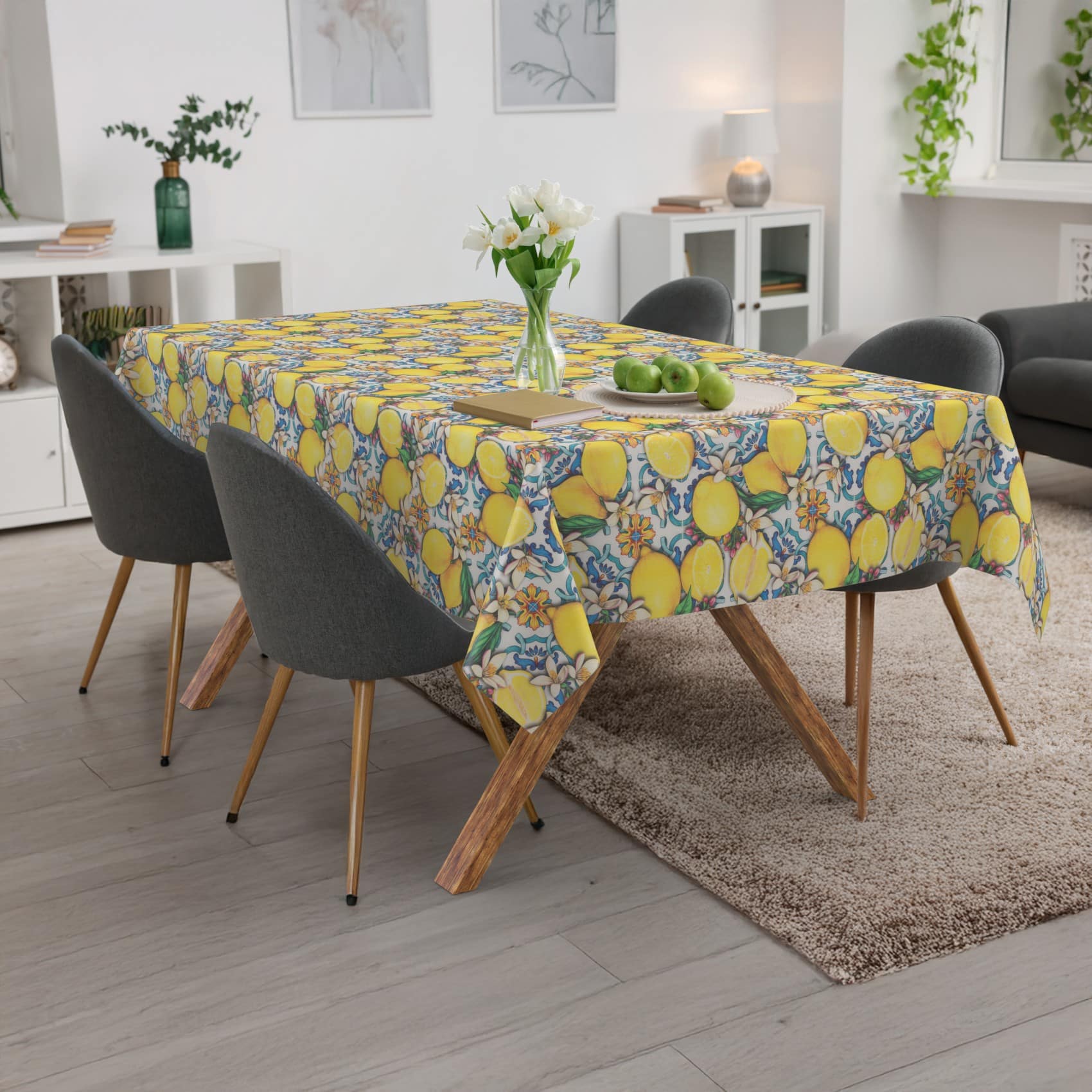 Tischdecke abwaschbar Tischwäsche Tischtuch Pflegeleicht Lotuseffekt Baumwolle Polyester Polyolefin Lemon – 90 x 130 cm, Schnittkante