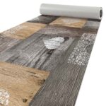 Küchenläufer PVC rutschfest abwaschbar Rustikal Holz Herz Liebe Braun 50x80cm