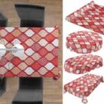 abwaschbare Tischdecke Gold Rot Weiss Crochet Tropfen  Wachstuch Wachstuchtischdecke