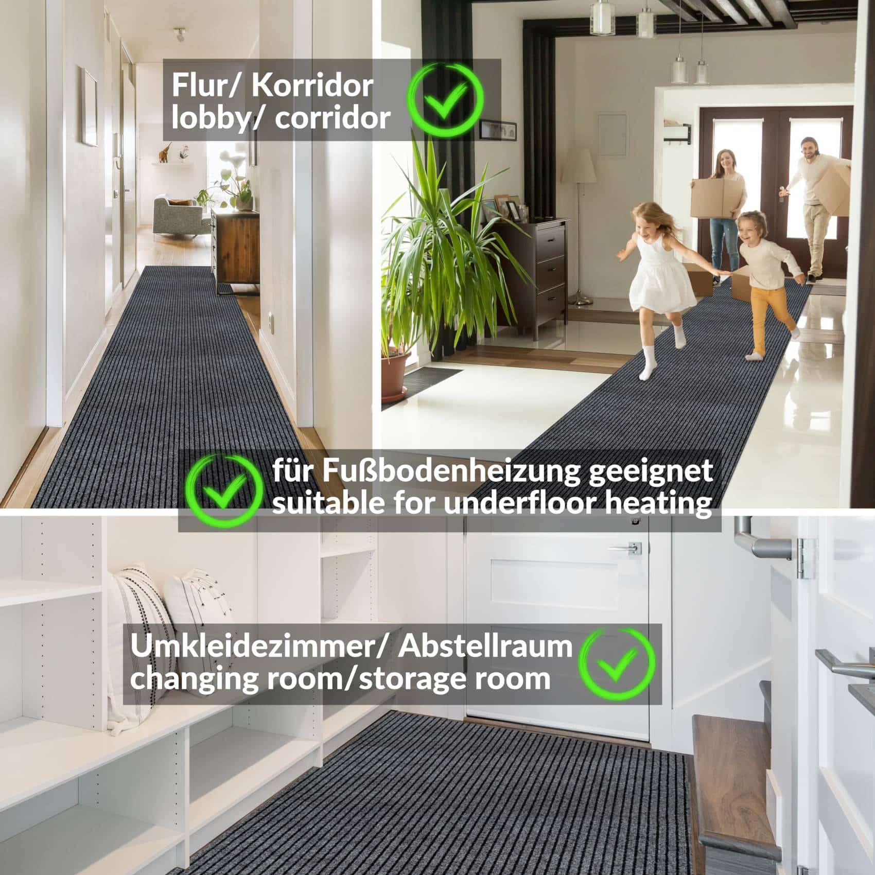 Schmutzfangmatte Sauberlaufmatte Meterware Fußmatte Teppich Läufer Flur Grau Breite 100 cm – 100 x 100 cm