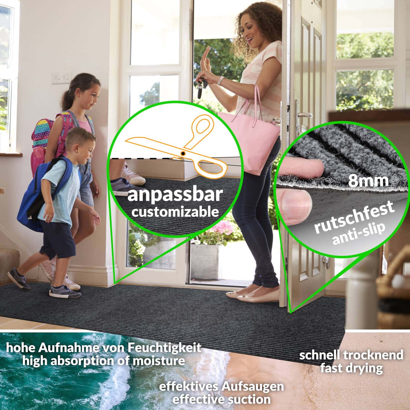 SMERGRAU_30 Schmutzfangmatte Sauberlaufmatte Meterware Fußmatte Teppich Läufer, 350 × 100 cm – Ansicht 3