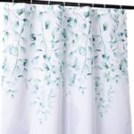 Duschvorhang Badewanne Vorhang Bad Stoff Textil Badezimmervorhang mit Ringen waschbar 3 Größen Blätter Grün