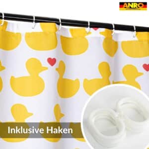 Duschvorhang Badewanne Vorhang Bad Stoff Textil Badezimmervorhang mit Ringen waschbar 3 Größen Enten Gelb