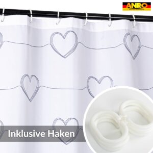 Duschvorhang Badewanne Vorhang Bad Stoff Textil Badezimmervorhang mit Ringen waschbar 3 Größen Herz Schwarz