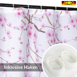 Duschvorhang Badewanne Vorhang Bad Stoff Textil Badezimmervorhang mit Ringen waschbar 3 Größen Sakura Rosa