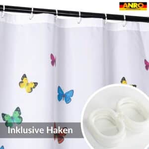 Duschvorhang Badewanne Vorhang Bad Stoff Textil Badezimmervorhang mit Ringen waschbar 3 Größen Schmetterling Bunt