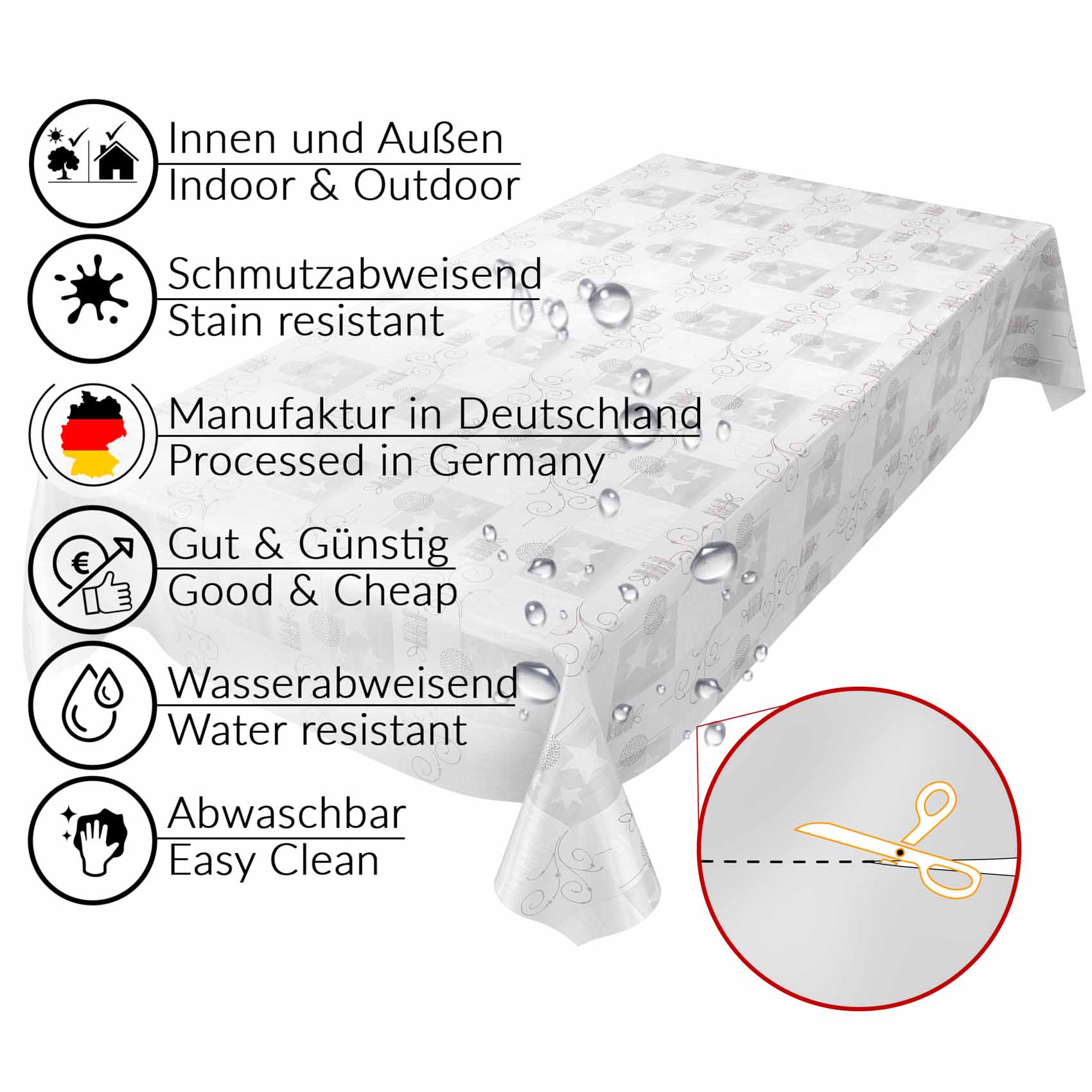 E04340_34 Weihnachtstischdecke Wachstuchtischdecke abwaschbar Weihnachten – Ansicht 2