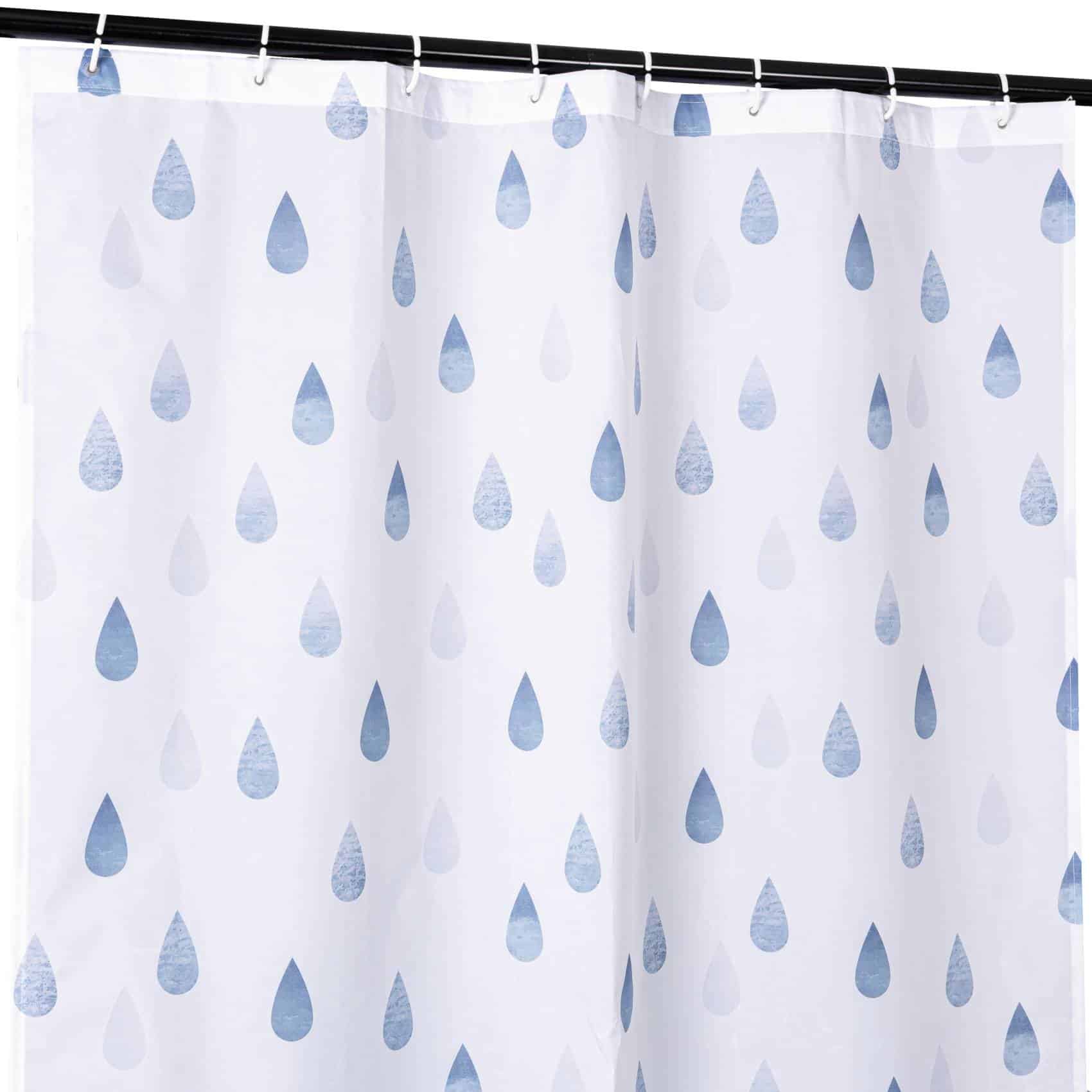ANRO Duschvorhang FASTY Tropfen Anti-Schimmel Polyester Badezimmervorhang Bad-Stoff Breite 120 cm (Packung, 1-tlg., Duschvorhang inkl. Aufhängeringe), robuster Vorhang Stangenaufhängung 120x200cm Skandi Bad Blau