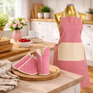 Tischwäsche Set 5-teilig abwaschbare Tischdecke Schürze Ofenhandschuhe Topflappen