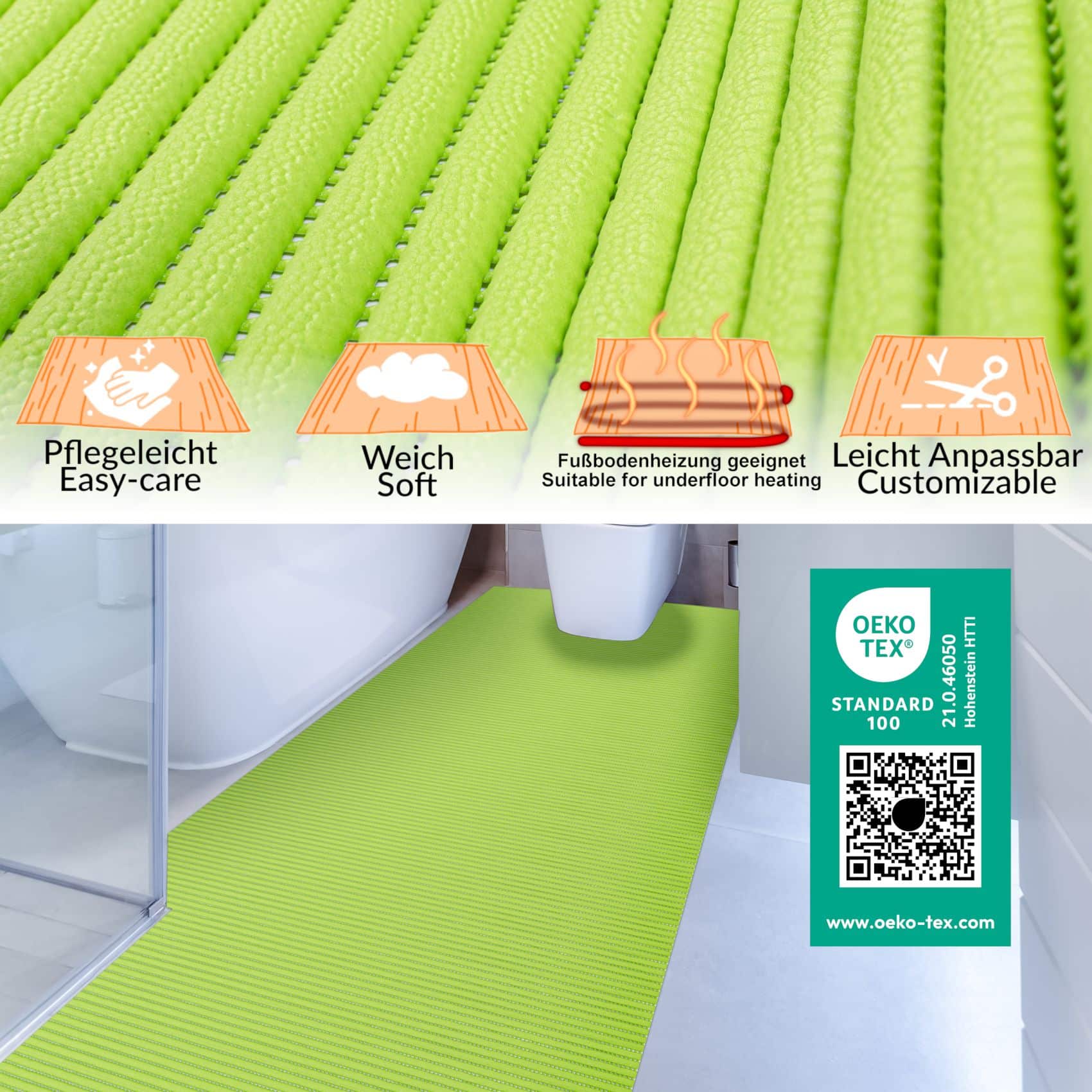 Badematte Uni Apfelgrün 50cmx100cm