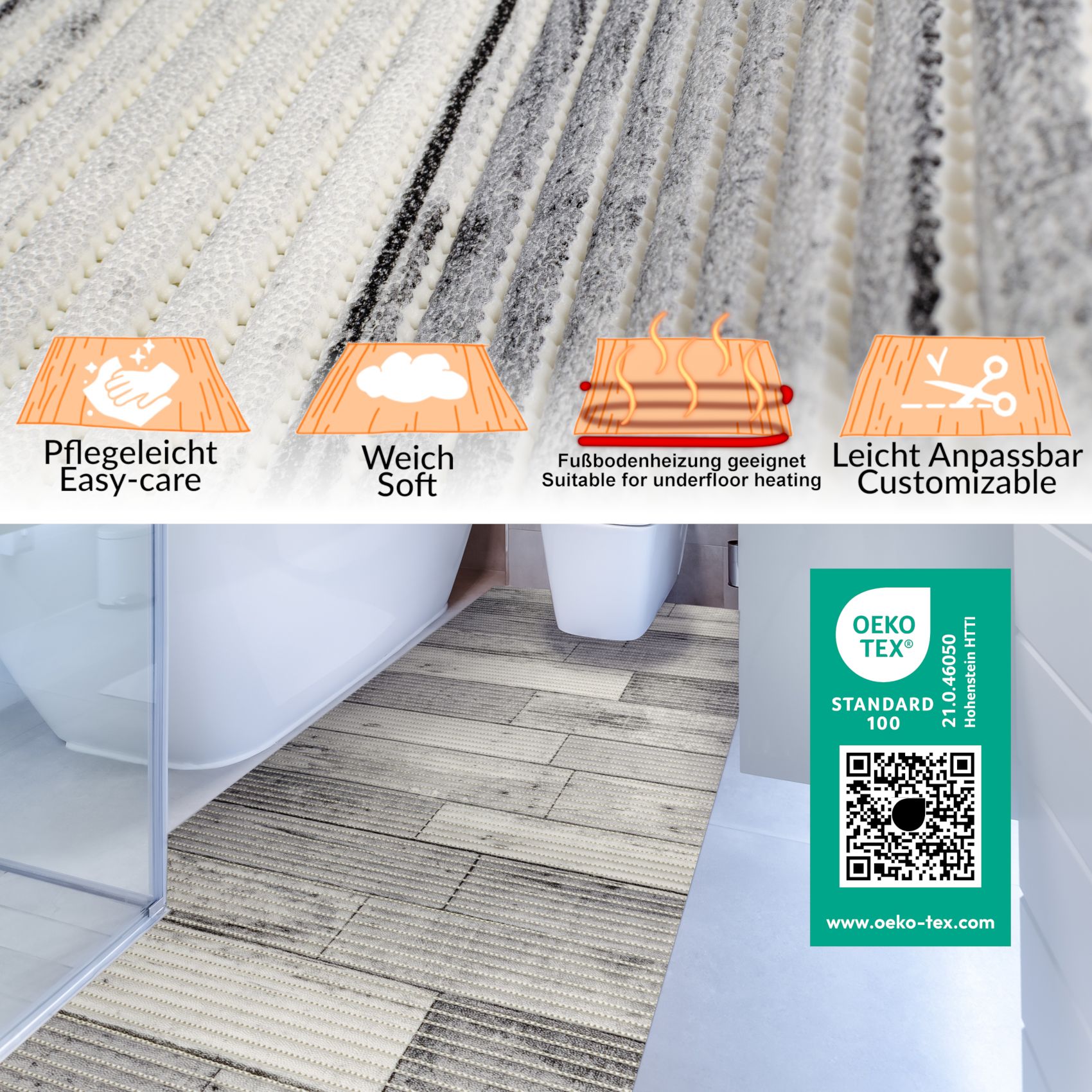 Badematte Holz Grau 50cmx70cm