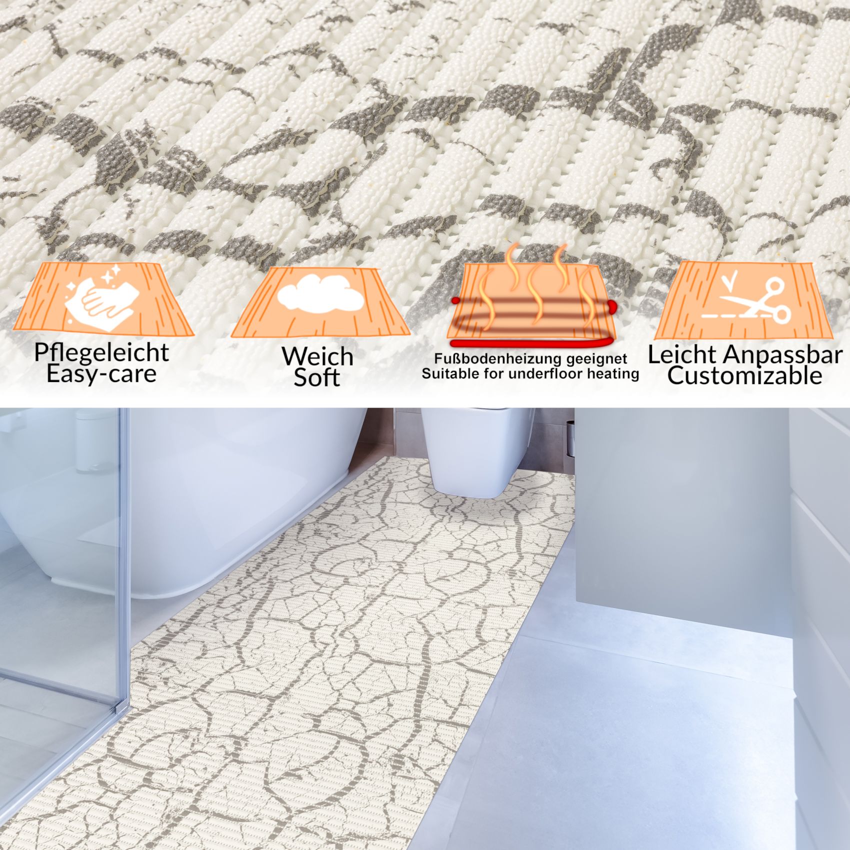 Badematte Marmor Grau 60x125cm