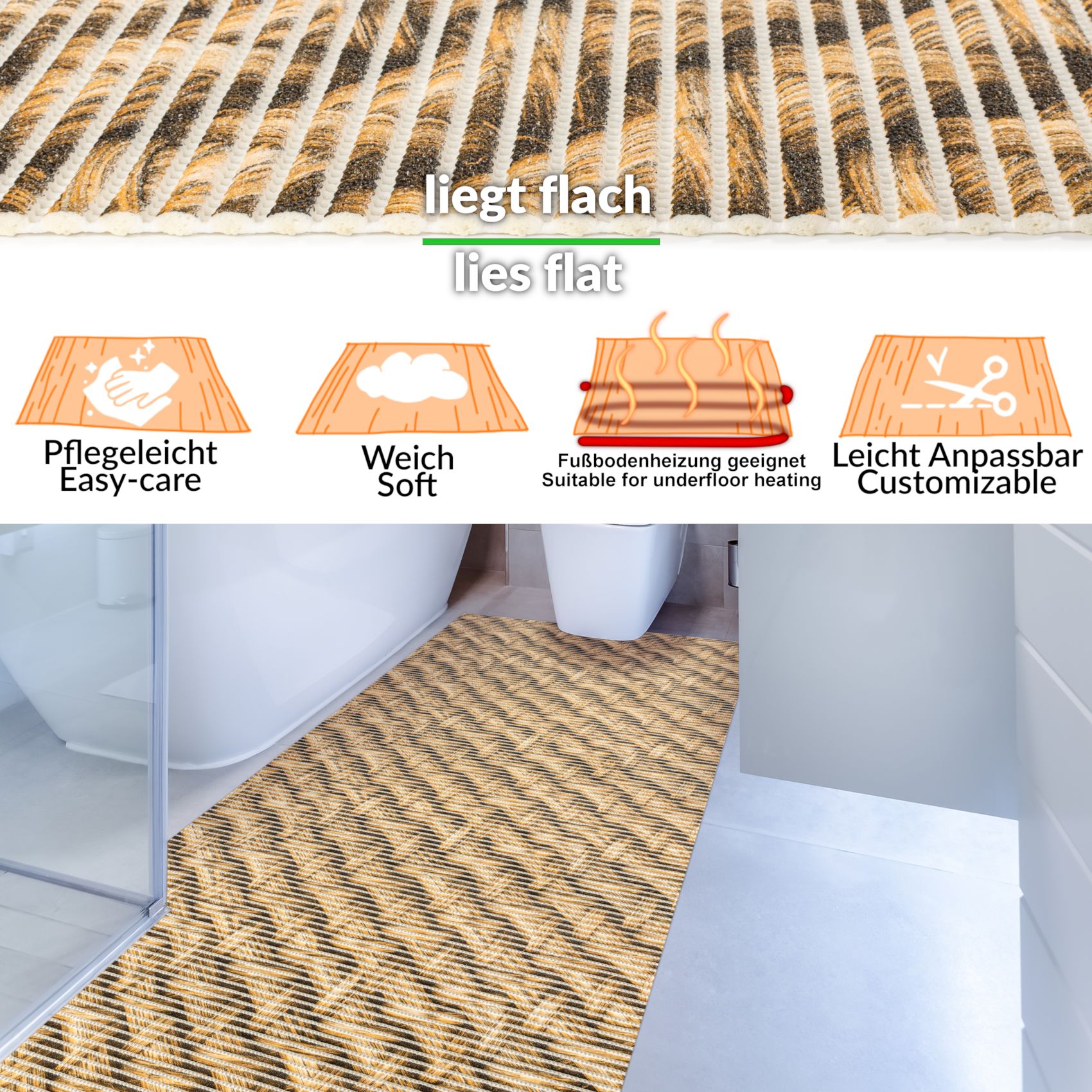 BadematteFlechtoptik Rattan Beige Breite 65cmx 50cm