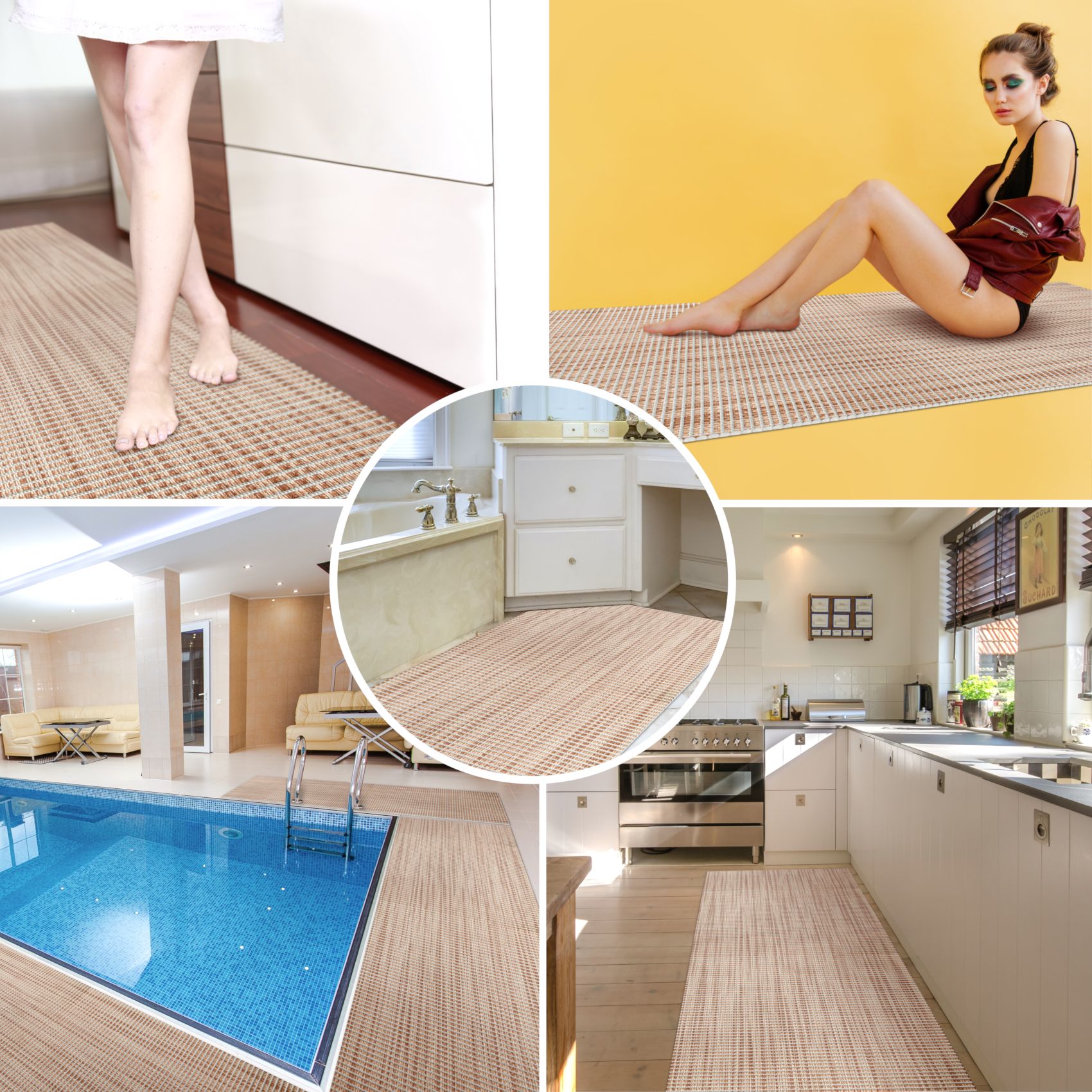 Badematte aus Meterware Leinen Optik Braun Breite 55cm Weichschaummatte Badvorleger 120cm