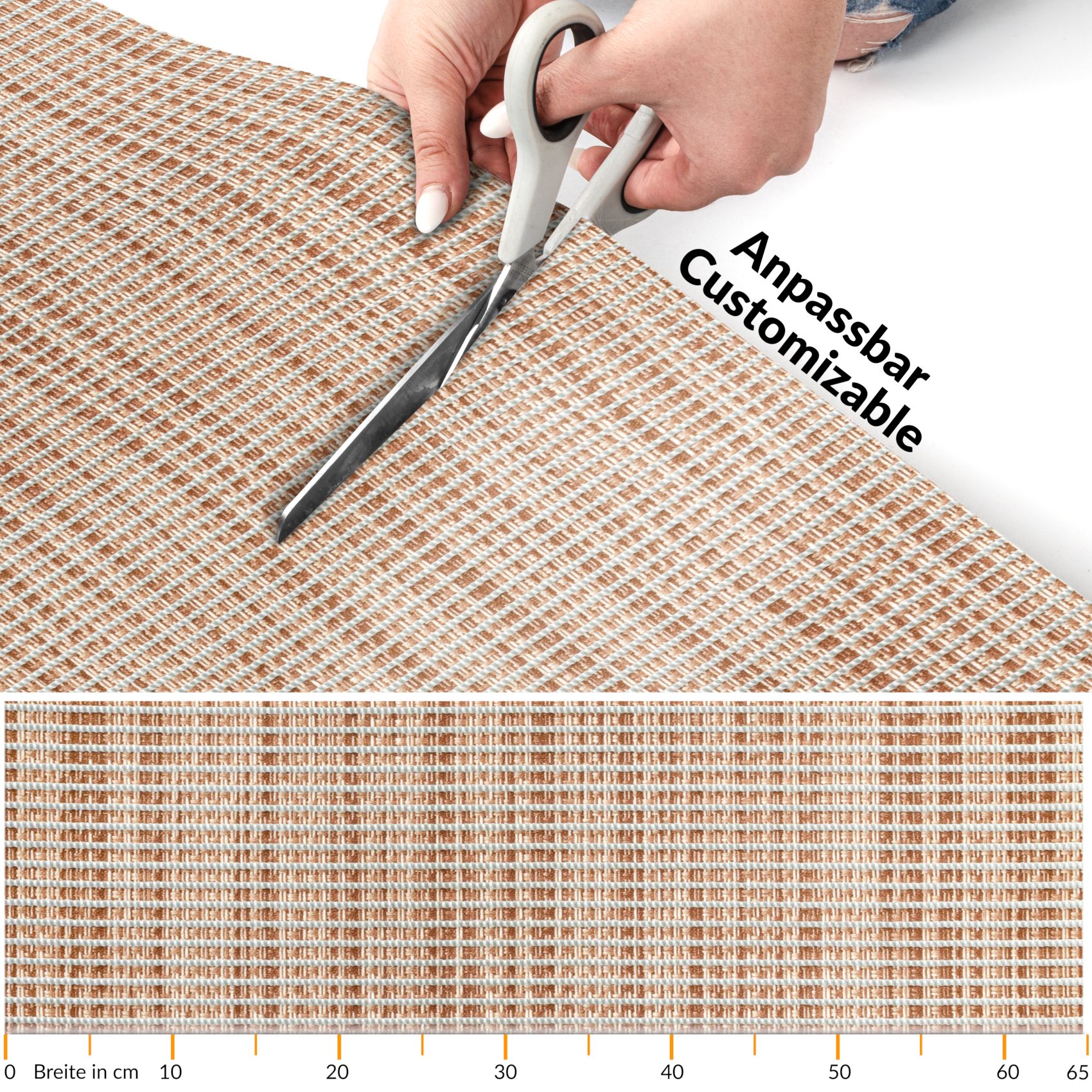 Badematte aus Meterware Leinen Optik Braun Breite 55cm Weichschaummatte Badvorleger 120cm